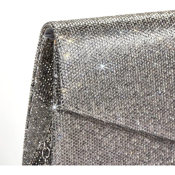 Women Gray Sparkly Rhinestone Clutch - Picture 8 of 8